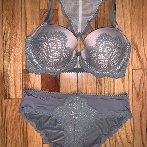 NEW VS Dream Angels Lined Demi & Hipkini Set Gray